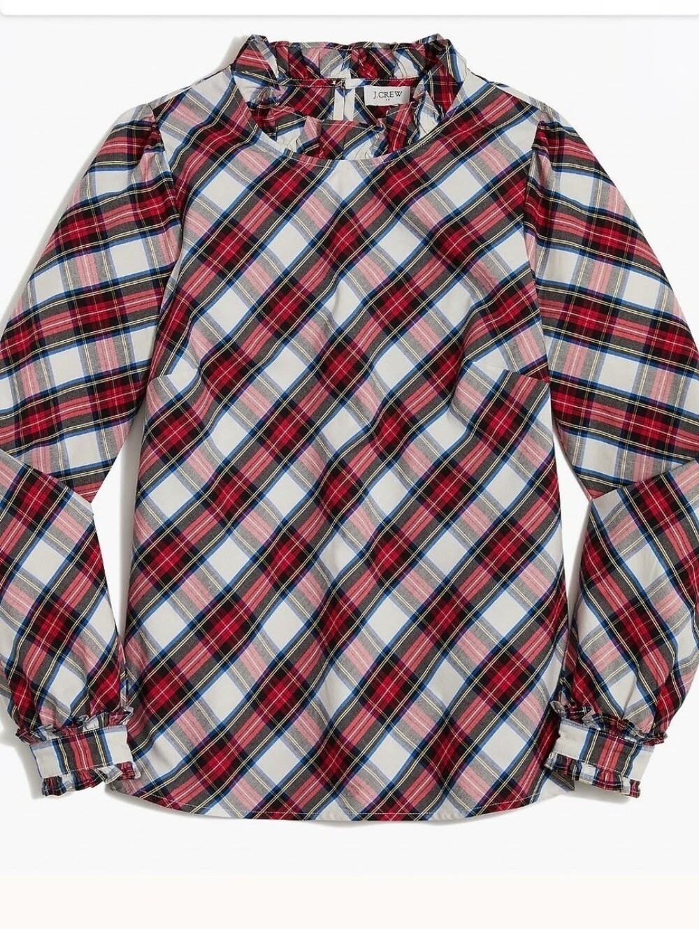 J. Crew Girls' Red Plaid Long-Sleeve Ruffle Neck Top